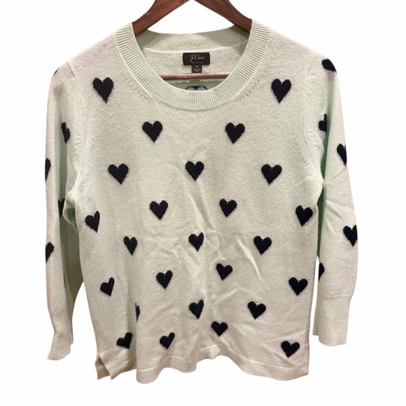 J.Crew 100% Cashmere Heart Sweater Womens M Mint GreenValentine’s Day Romantic - Picture 2 of 10